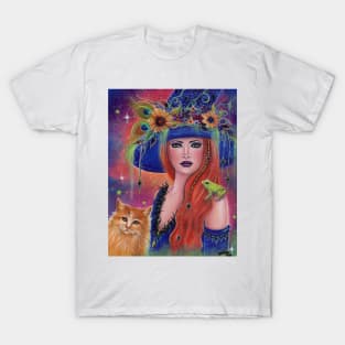 Halloween witch with frog by Renee Lavoie T-Shirt